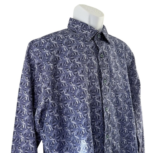 Robert Graham Shirt Mens XL Blue Classic Fit Linen Blend Long Sleeve Button Up - Picture 5 of 16